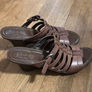 St. John's Bay Brown Leather Strappy Wedge Sandals